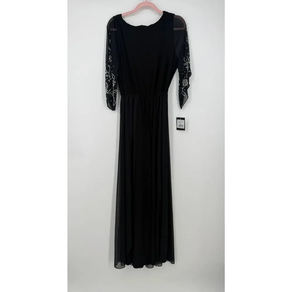 Marina Beaded Elbow Sleeve Jumpsuit Womens Size: 10, Black